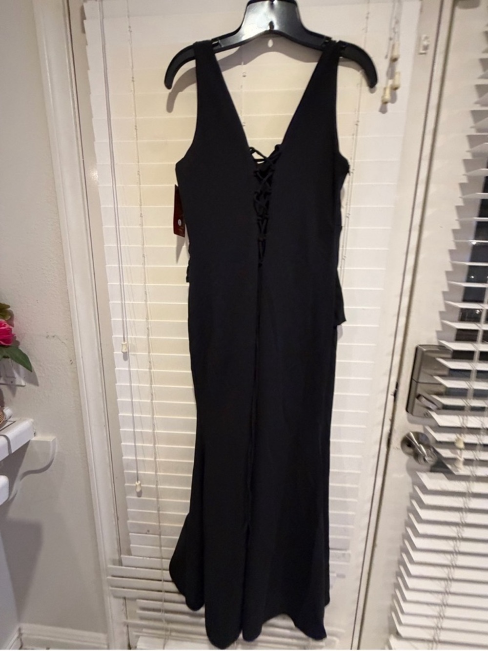 Women's Black Lace-Up V-Neck Evening Dress